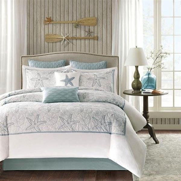 Comforter Set Aqua White Starfish Print Wall Decor