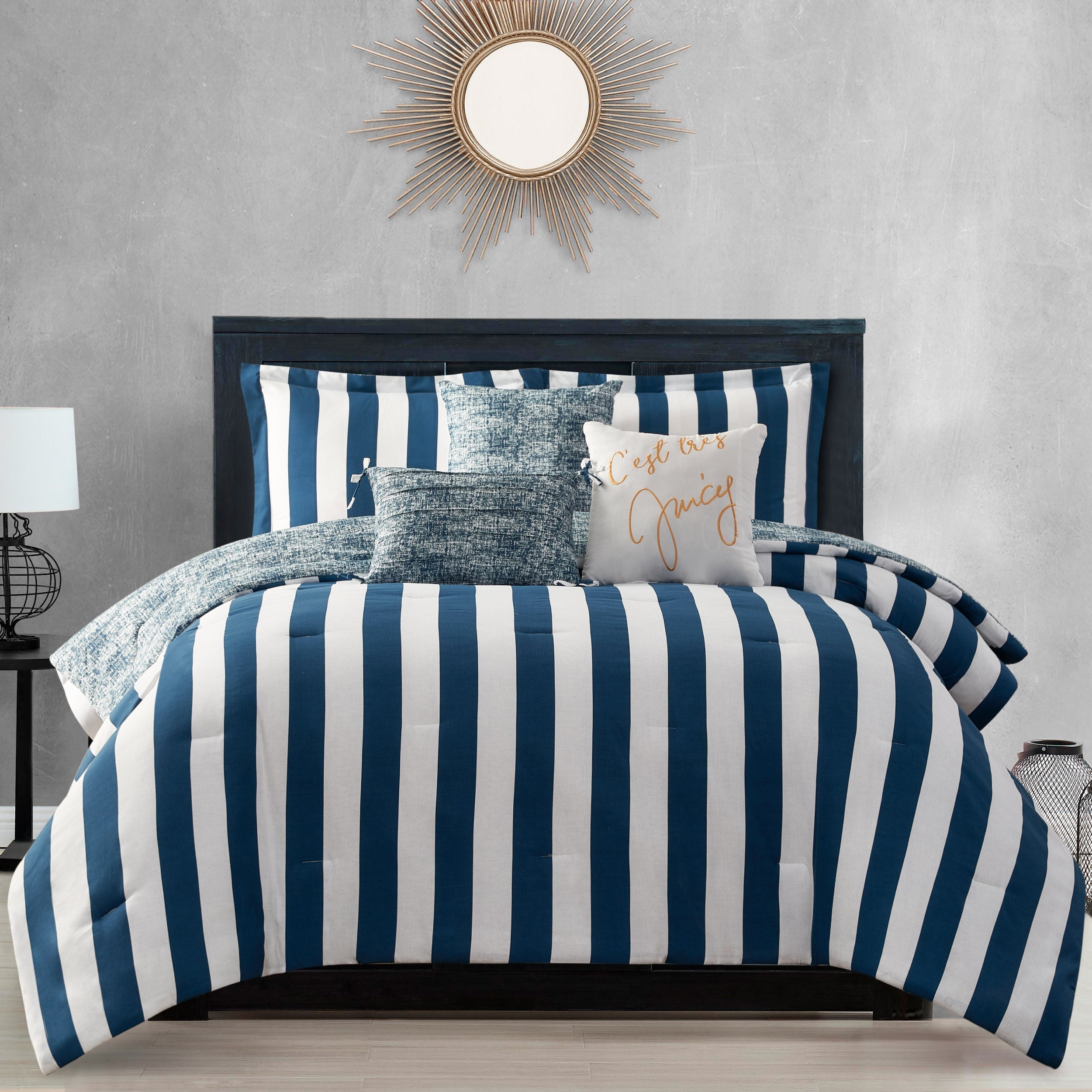 Comforter Set Cabana Stripes Sunburst Mirror Wall Styling