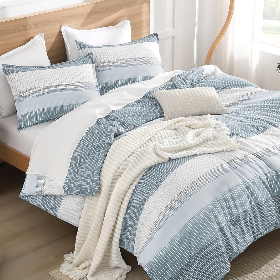 Comforter Set Colorblock Stripes Wavy Print Underside