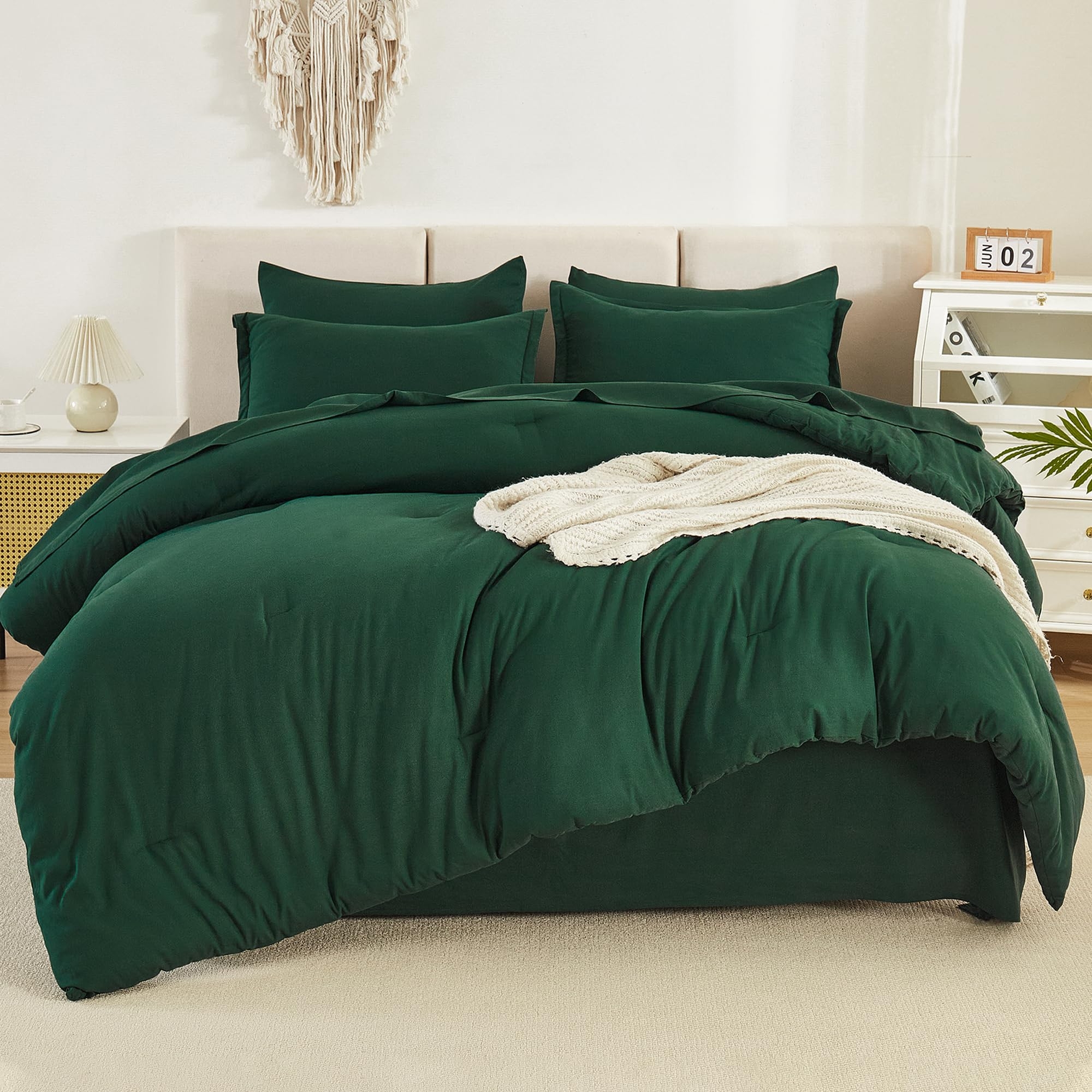 Comforter Set Dark Green Quilted Modern Organic Bedroom