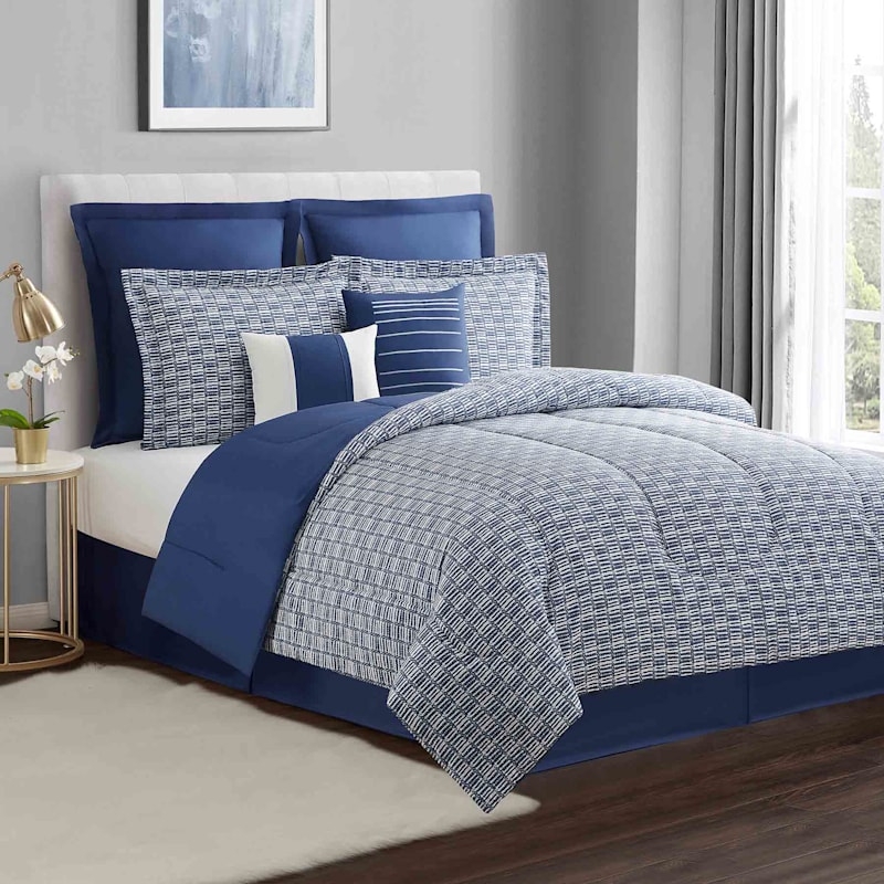 Comforter Set Eight Piece Linear Modern Coastal Decor
