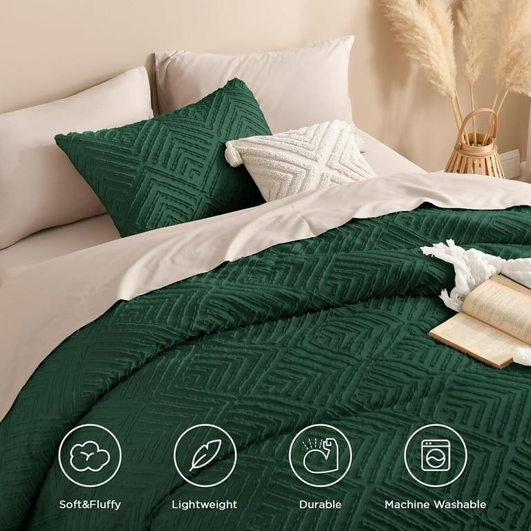 Comforter Set Geometric Tufting Saturated Green Tufted Bedding