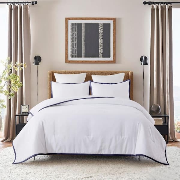 Comforter Set in Crisp White Microfiber with Tailored Border