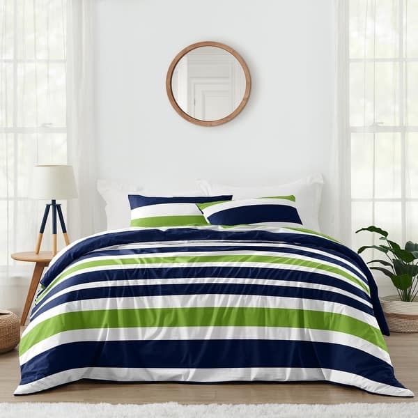 Comforter Set Lime Green Bold Nautical Stripes 3 Piece Set
