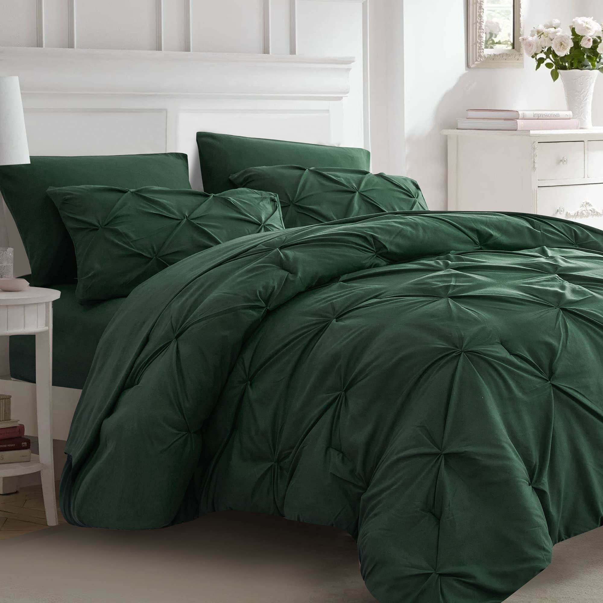 Comforter Set Pinched Pleat Diamond Emerald Pintuck Bedding