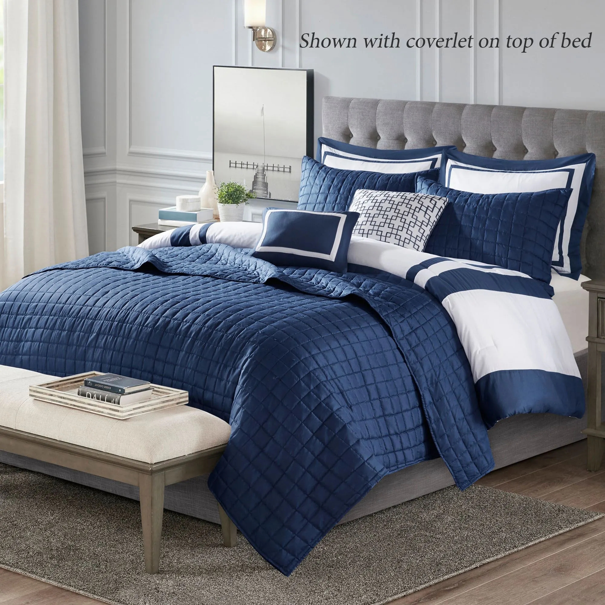 Comforter Set Quilted Coverlet Blue And White Bedding Set