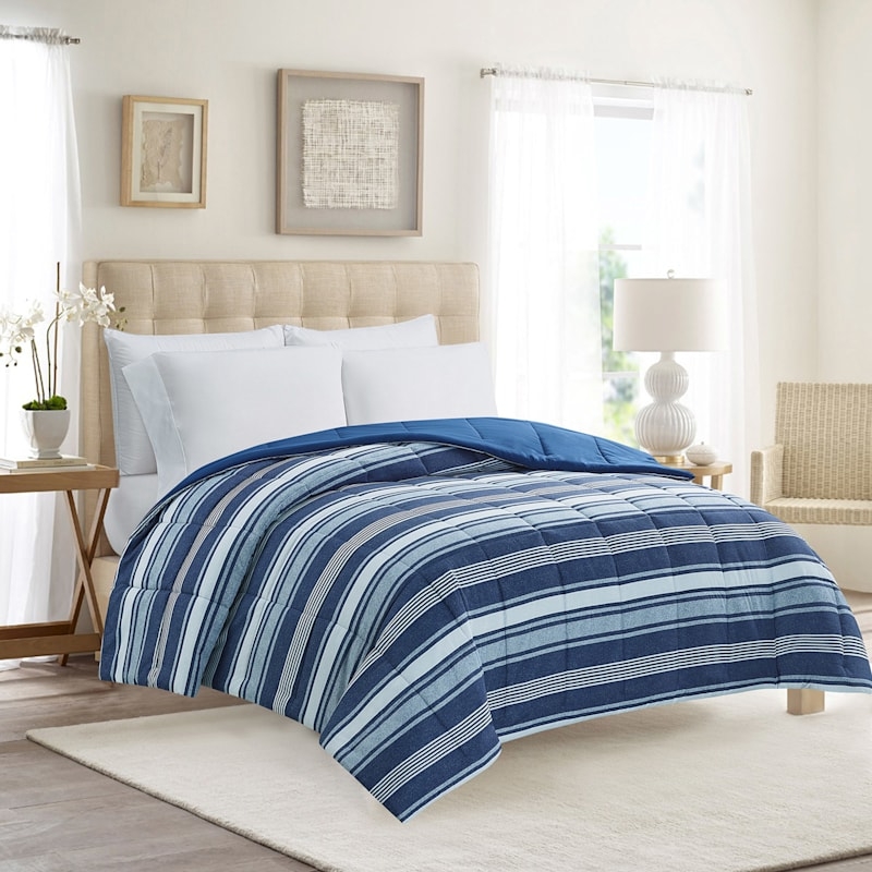 Comforter Set Reversible Solid Blue Coastal Modern Decor