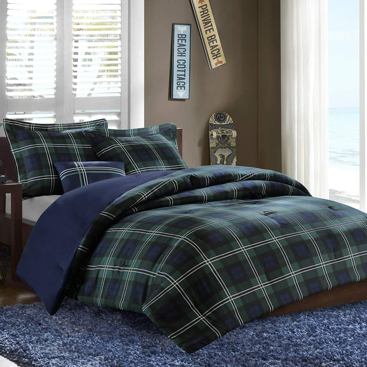 Comforter Set Tartan Plaid Navy Hunter Green Reverse Look