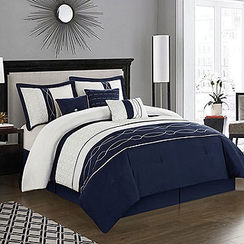 Comforter Set Wavy Embroidery Blue Embroidered Comforter