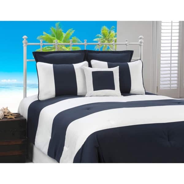 Comforter Set with Wide Horizontal Stripes Coastal Look