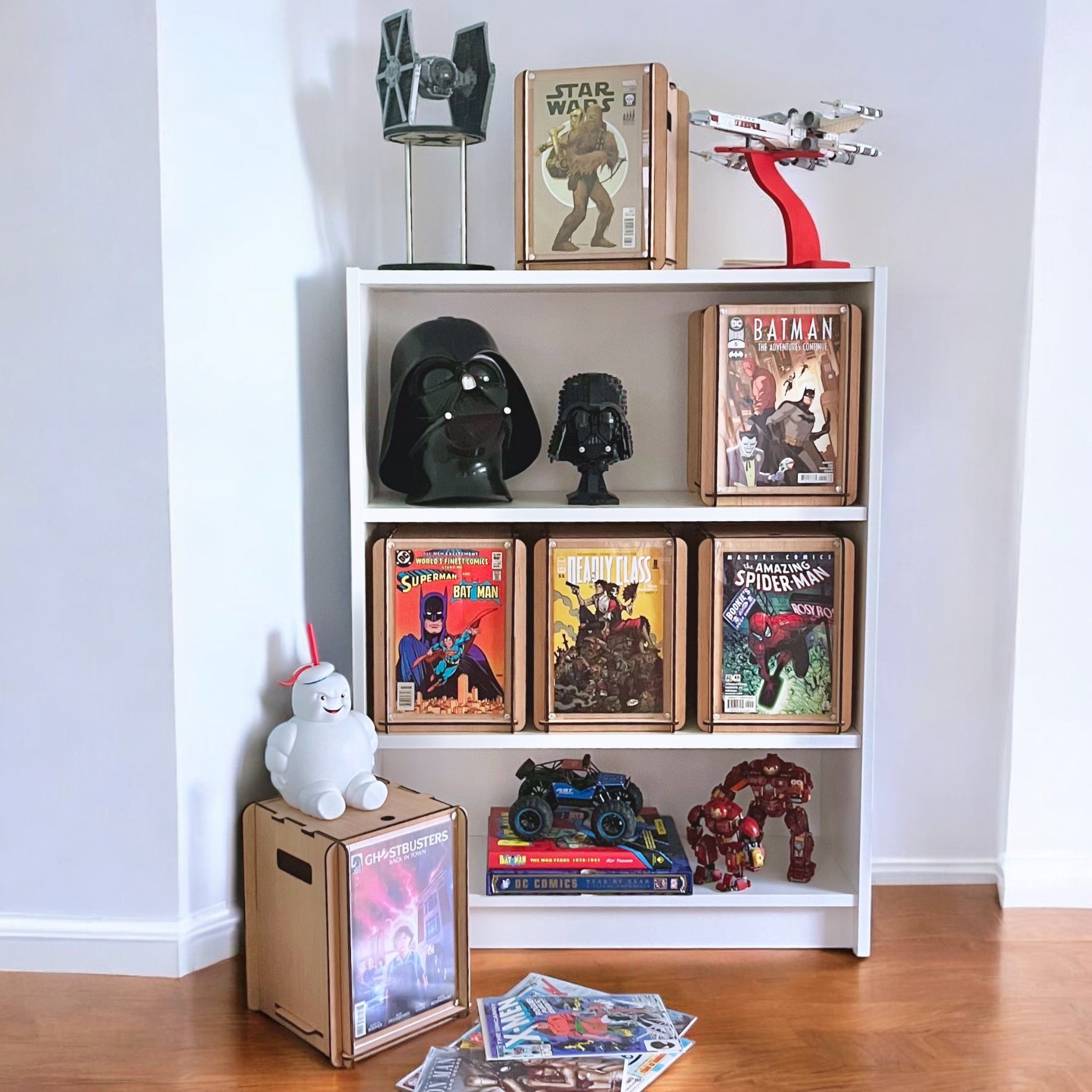 Comic Book Storage Box Wood Interlocking Tabs Organizer