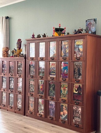 Comic Cabinet Walnut Library Card Catalog Display