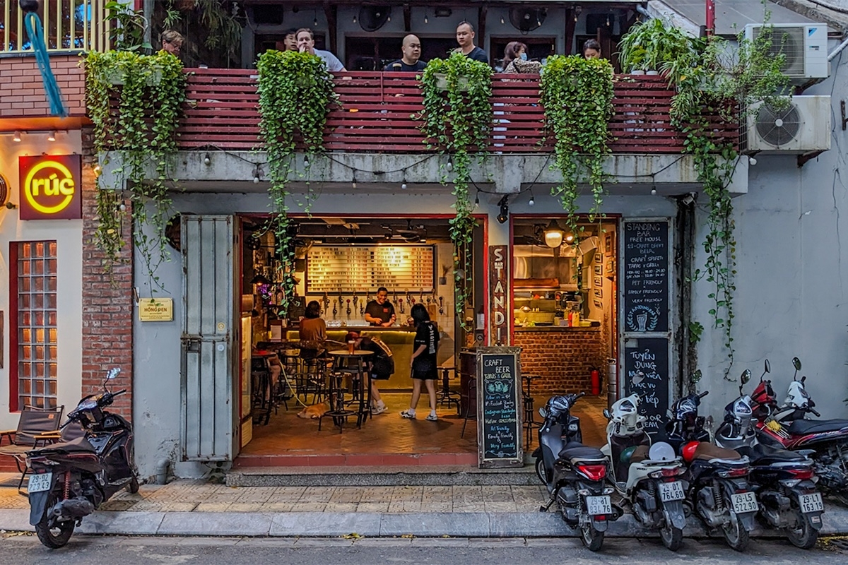 Commercial Bar Space with Open Front and Plant Decor