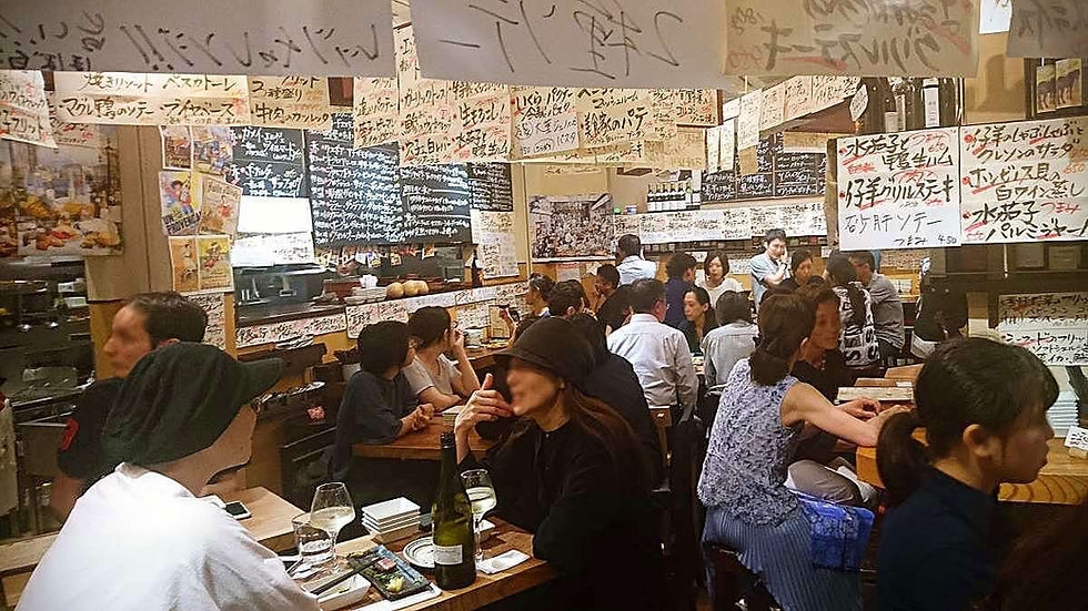 Communal Bar Table with Paper Menu Canopy and Decor