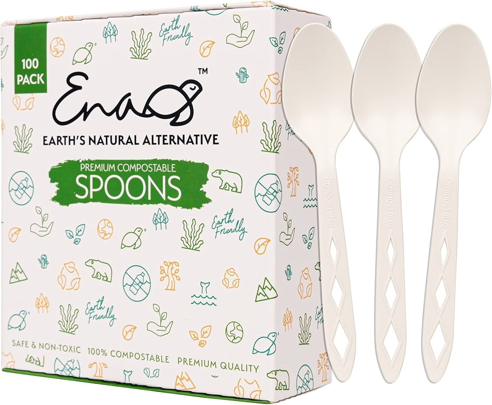 Compostable Spoons Diamond Cutout Handle Off-White Finish