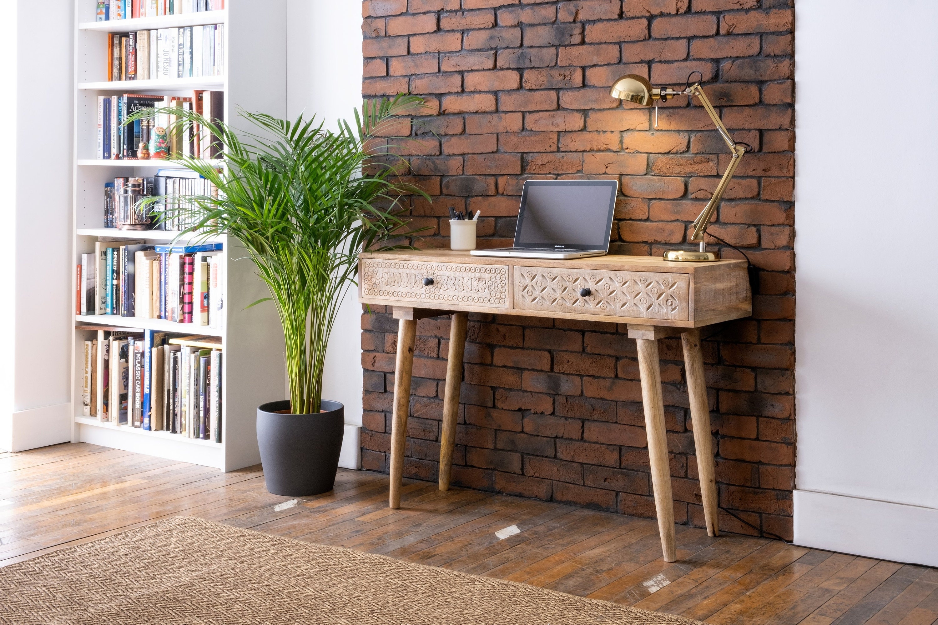 Computer Desk with Carved Drawer Fronts and Tapered Legs