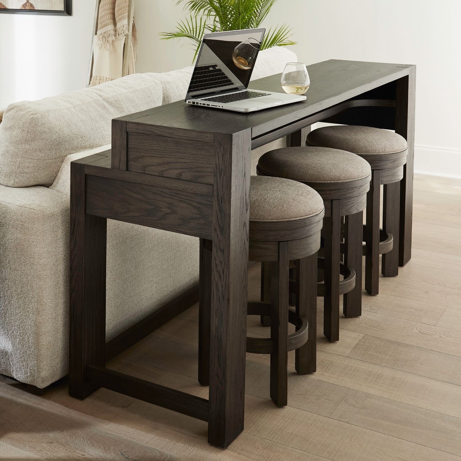 Console Bar Set Provides Tiered Tabletop Espresso Wood