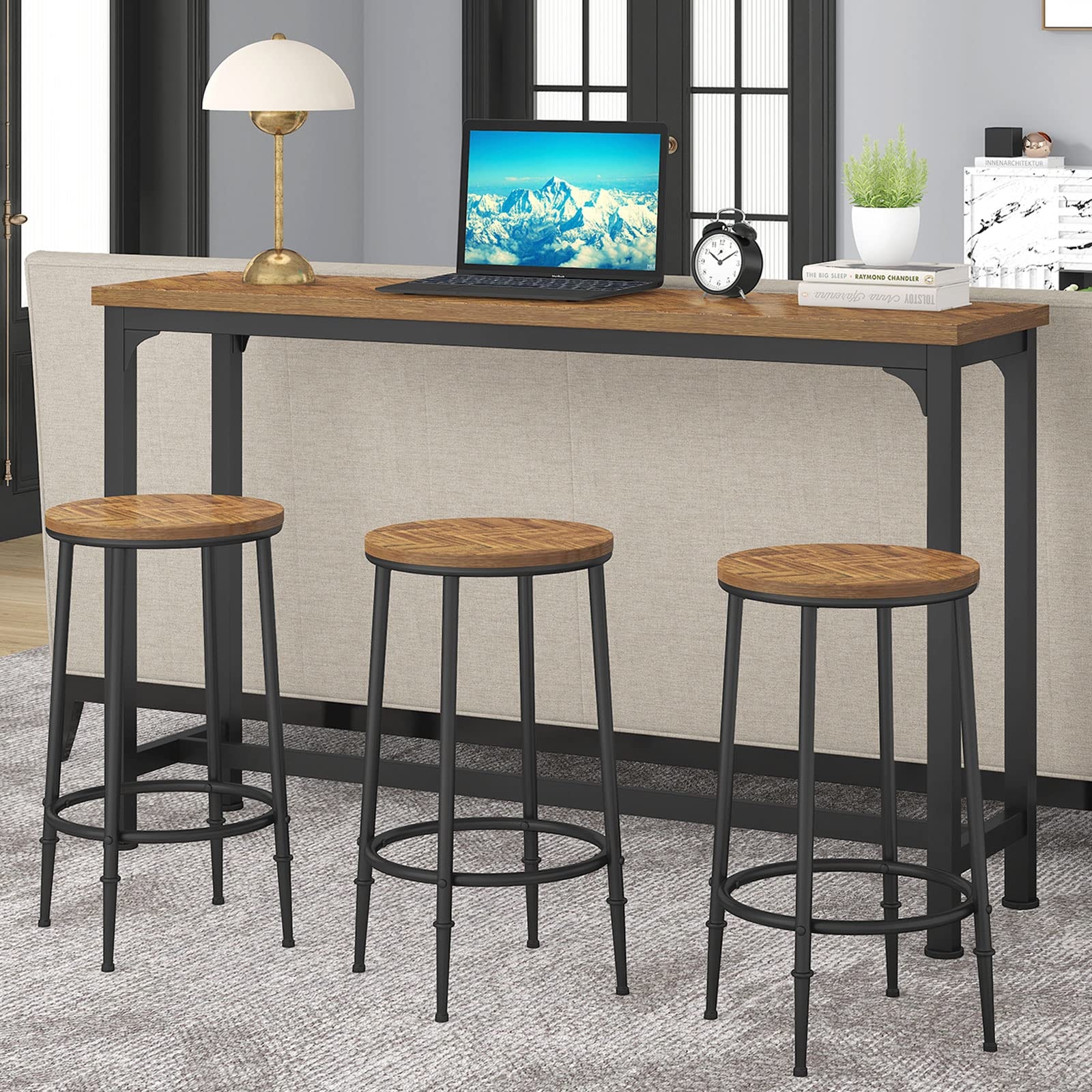Console Bar Set: Rustic Brown Integrated Footrests Console Set