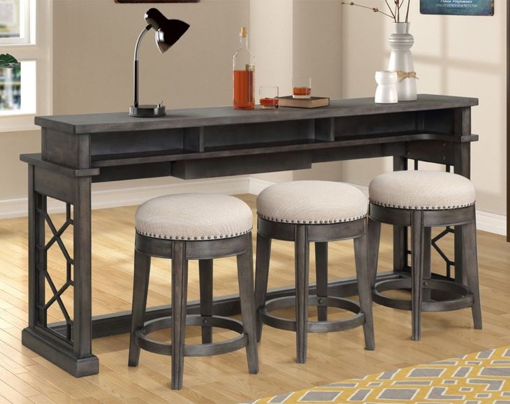 Console Bar Table Geometric Trellis Sides Tiered Shelving Gray Set