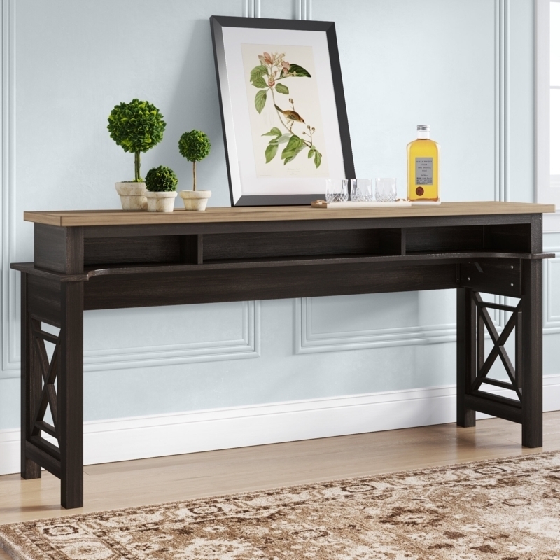 Console Bar Table Three Cubby Storage Two Tone Finish Bar Table