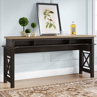 Console Bar Table Three Cubby Storage Two Tone Finish Bar Table