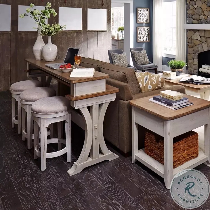 Console Bar Table Two Tone Distressed Finish Trestle Sofa Table