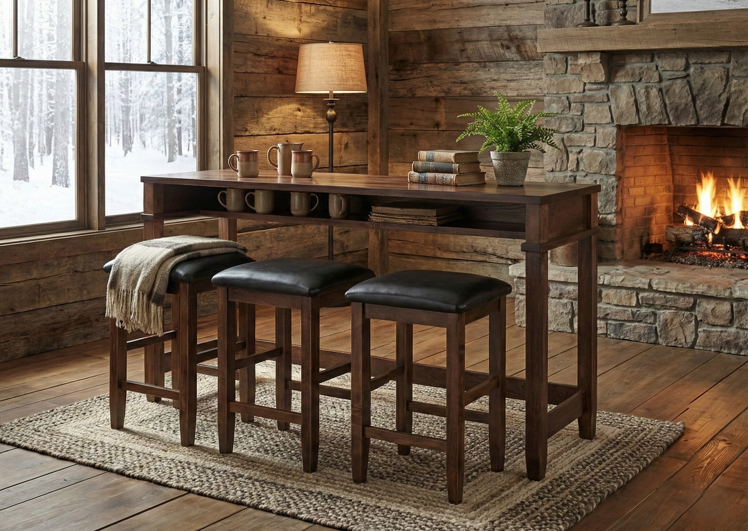 Console Dining Set Under Table Shelf 72 Inch Wood Table