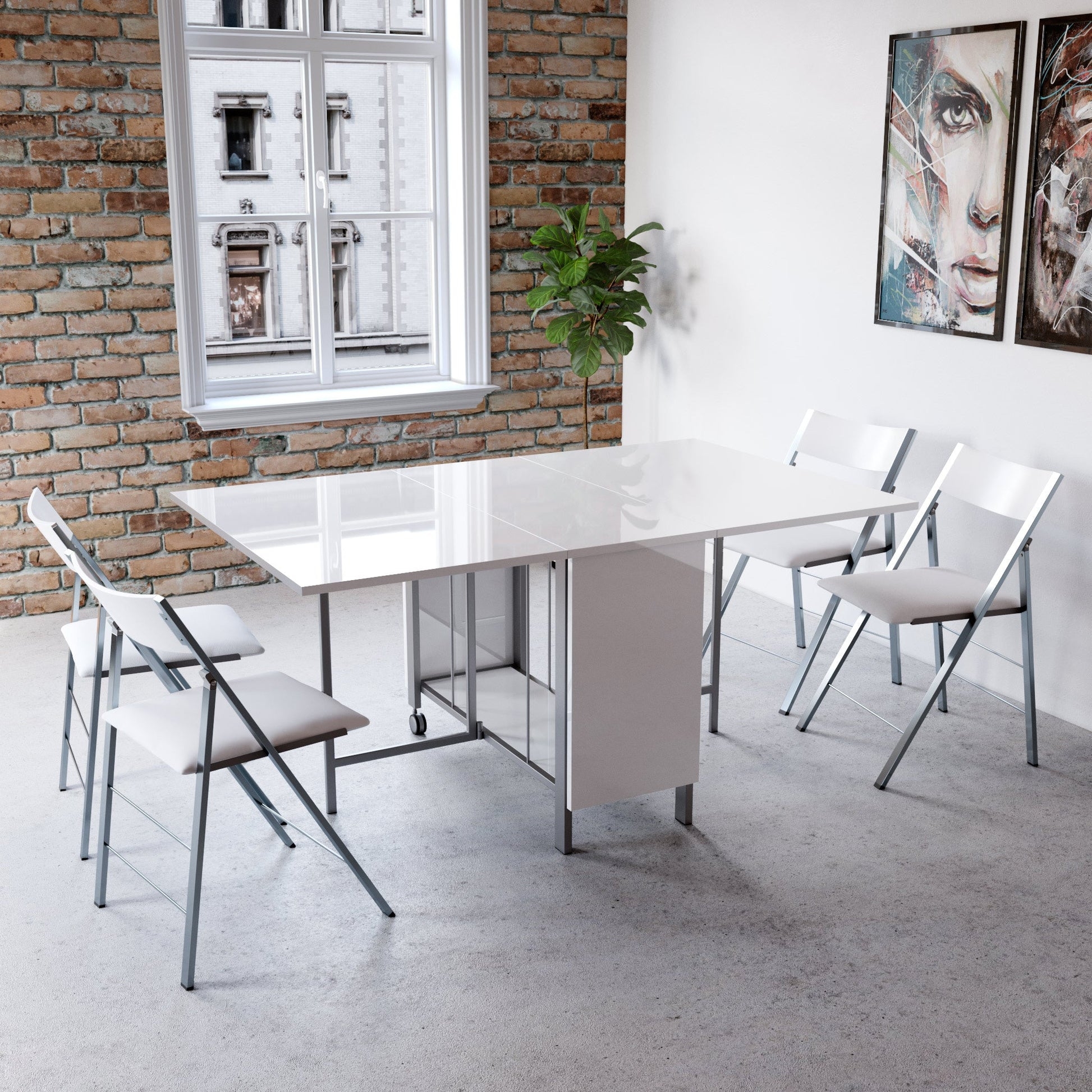 Console Dining Table With Glossy White Modern Folding Set