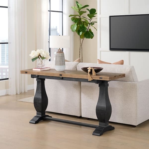 Console Table Black Baluster Legs Two Tone Sofa Back