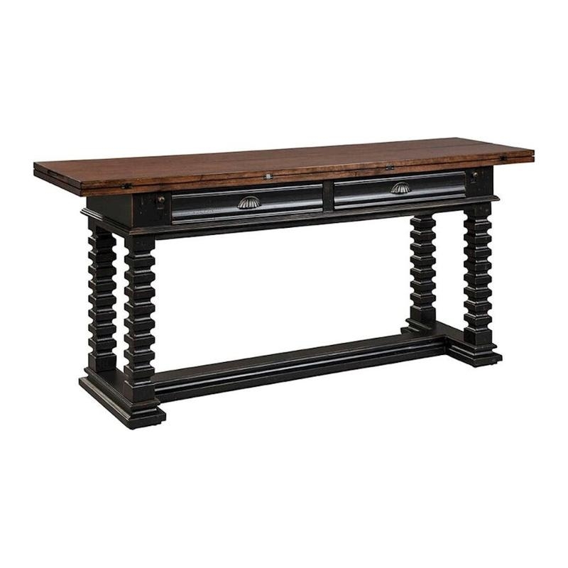 Console Table Block Turned Legs Distressed Black Base