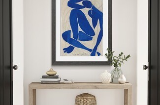 Console Table Cobalt Blue Art with Waterfall Edge Design