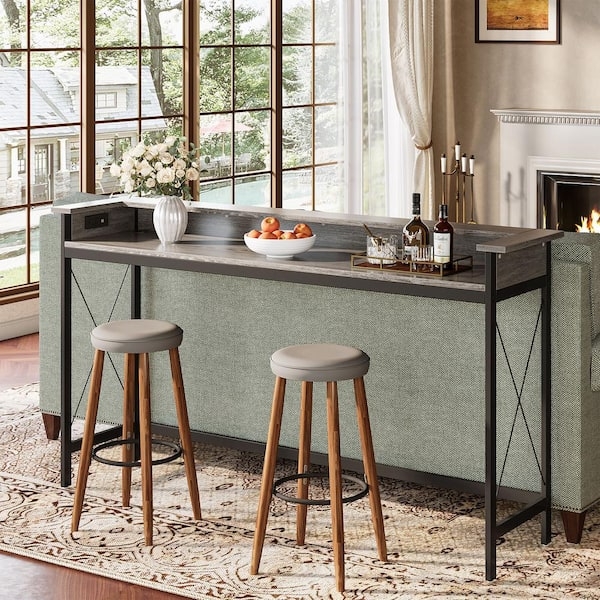 Console Table: Cool Gray Charging Station Behind Sofa Bar Table