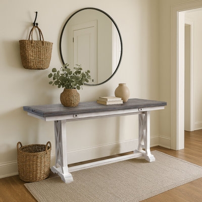 Console Table Cream X-Frame Base Two-Tone Trestle Desk