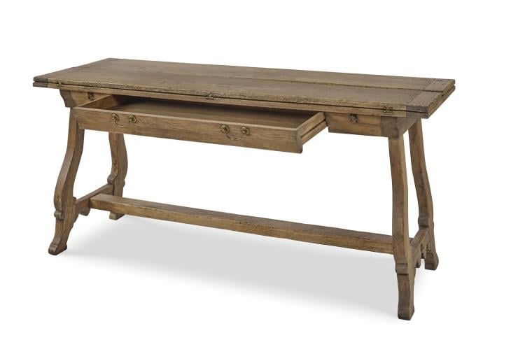 Console Table Curved Legs Central Drawer Honey Oak Wood