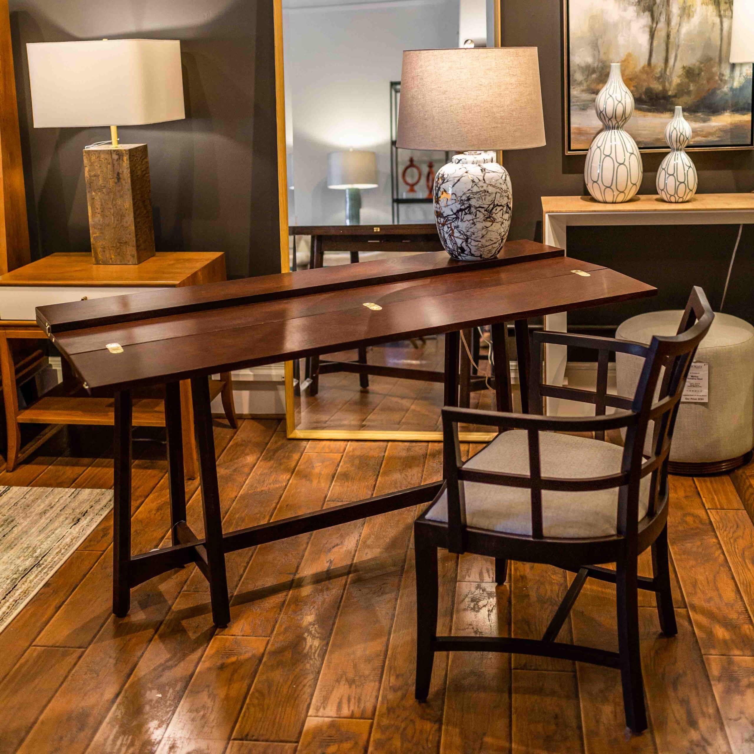 Console Table Exposed Brass Hinges Modern Craftsman Desk