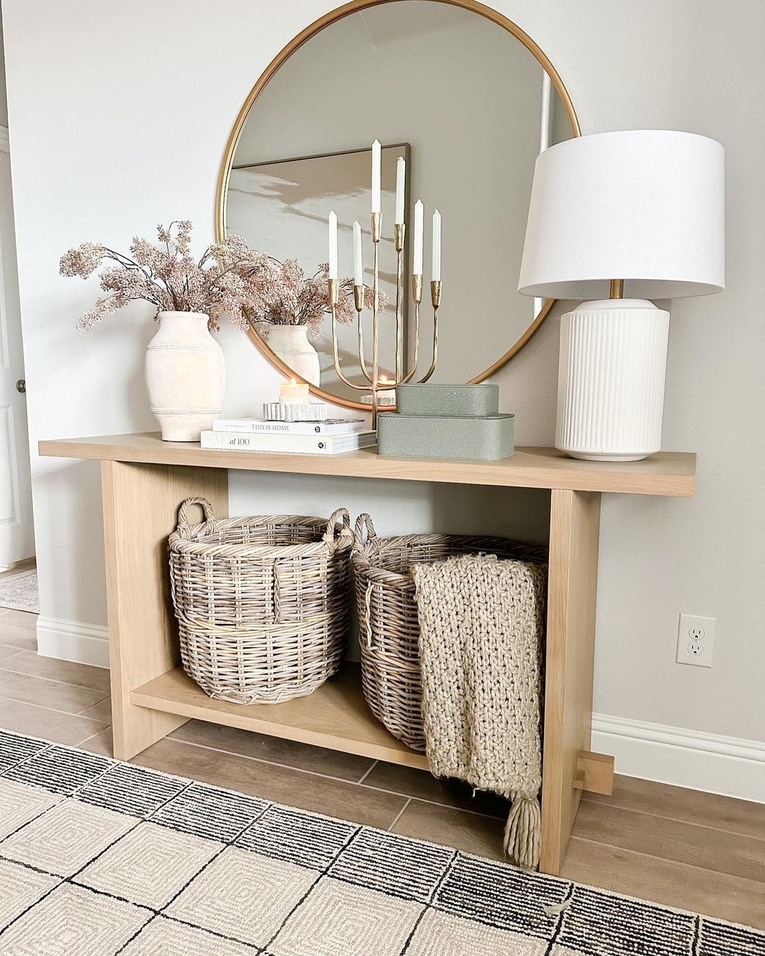 Console Table featuring Fluted Lamp and Organic Modern Foyer Decor