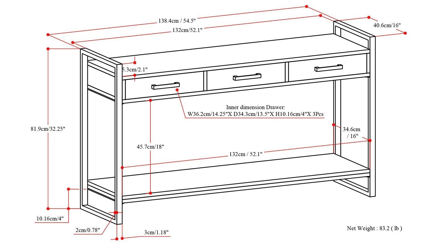 Console Table Featuring Triple Drawer Storage and Mango Wood
