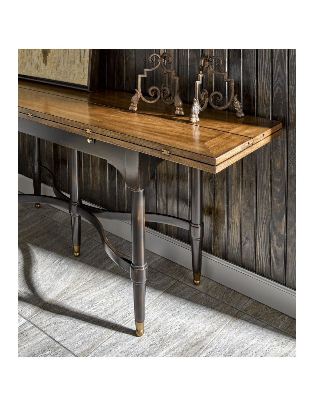 Console Table Gold Tipped Legs Curved Stretcher Base