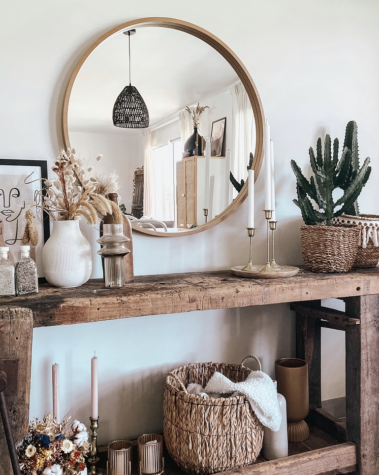 Console Table having Distressed Wood Surface for Rustic Entryway Ideas