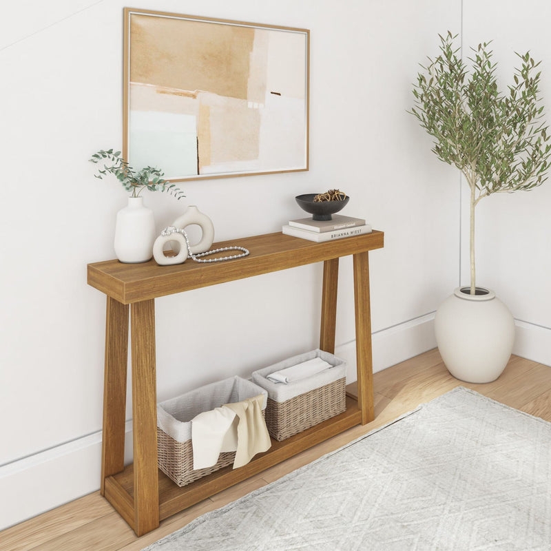 Console Table in Oak Brown with Tapered Legs for Entry