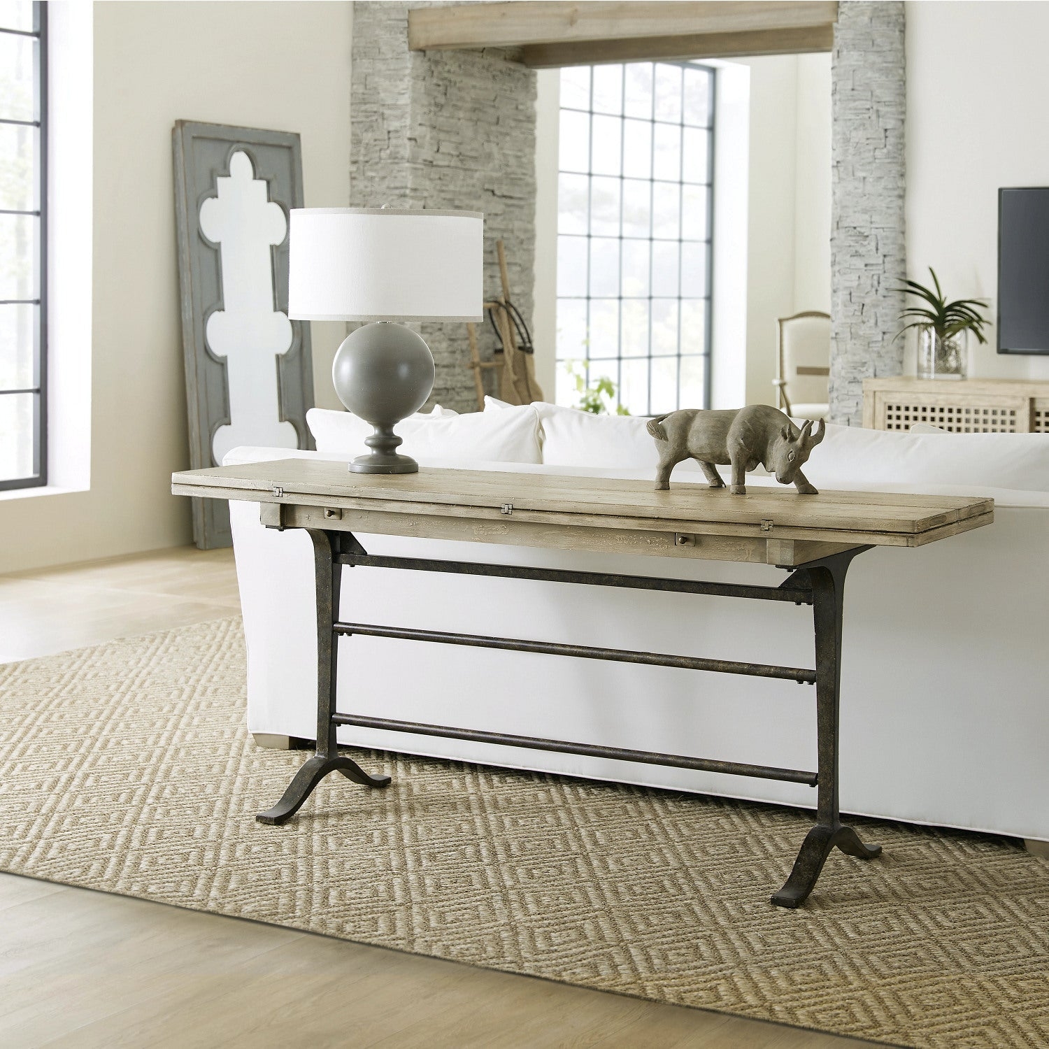 Console Table Industrial Triple Stretcher Metal Trestle