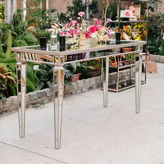 Console Table Mirrored with Champagne Trim and Slender Frame