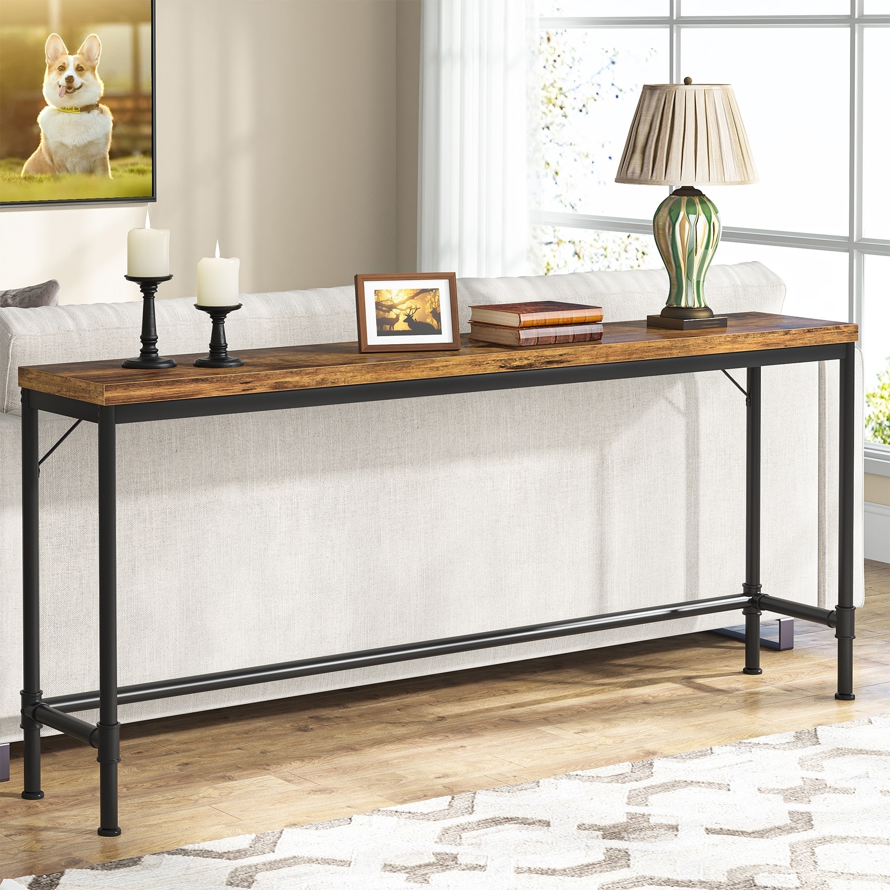 Console Table Pipe Style Legs Extra Long Profile Sofa Table
