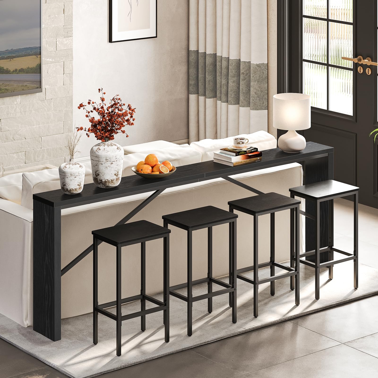 Console Table Set: Black Narrow Behind Sofa Bar Table