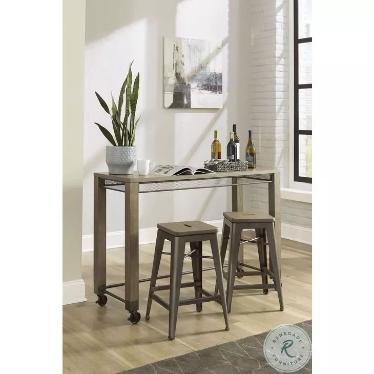 Console Table Set: Caster Wheels Mesh Shelf Rolling Bar Table