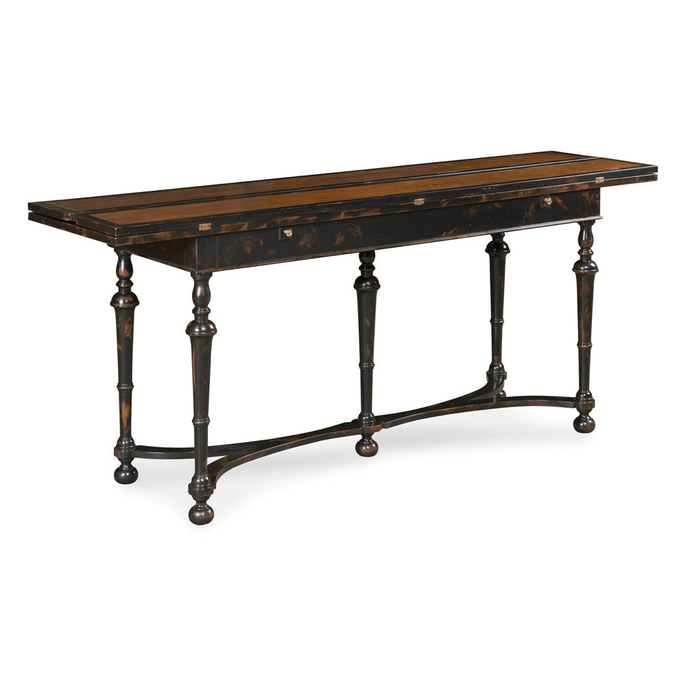 Console Table Six Turned Legs Distressed Black Entryway