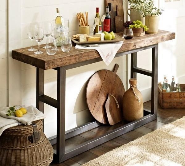 Console Table Thick Wood Slab Industrial Metal Frame Rustic Slab