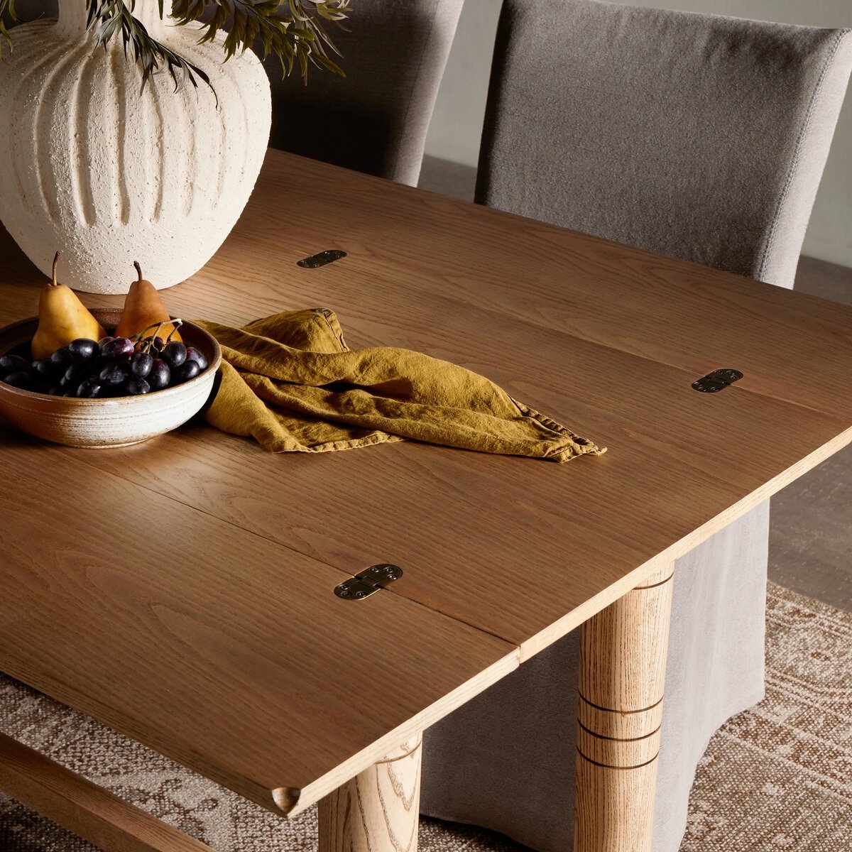 Console Table Toasted Ash Ribbed Legs Flip Top Hinges