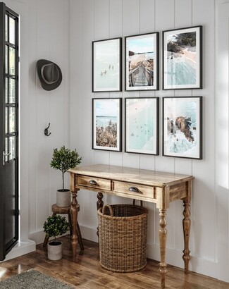 Console Table Turned Spindle Legs and Coastal Gallery Wall