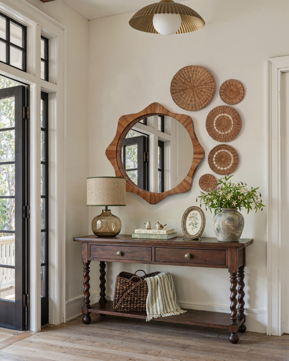 Console Table with Barley Twist Legs and Scalloped Mirror Frame
